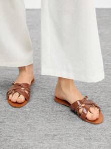 CUCCOO BIZCHIC Sandalias planas minimalistas casuales para mujer, para el verano - Marrón - Ver 5