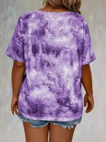Plus Tie Dye Lace Up Front Tee Graphic Tees Women Tops - Multicolor - View 2