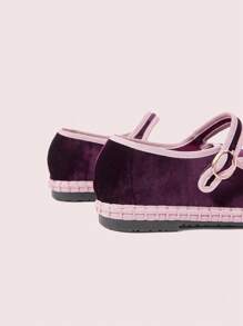 CUCCOO DOLLMOD Zapatos planos de estilo Mary Jane de terciopelo clásico y cómodo para mujer, color morado elegante - Morado - Ver 8