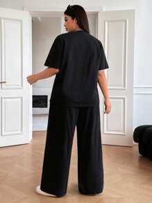 Solflare Bộ quần áo thun và áo phông trơn màu đen cỡ lớn - màu đen - Xem 2