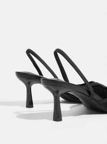 CUCCOO TILAWA Women's Fashion Black Mesh Rhinestone Back Strap Pointed Toe High Heels, Suitable For Commuting, Dating, Party, Wedding, Vacation For Christmas - Black - View 10