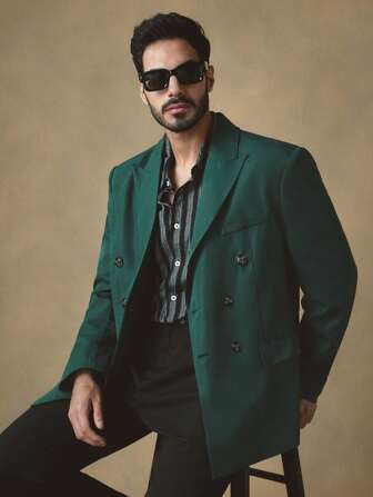 Manfinity ModaGents Veste de costume matelassée, style décontracté et croisée pour hommes, convenant pour un usage quotidien