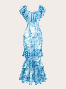 Modelyn Vestido de verano para mujer con volantes y teñido anudado