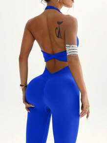Slayoga Women's Solid Color Hollow Back Casual Fitness Jumpsuit Women Sports Outfit