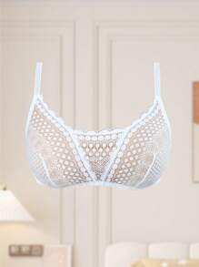 1pc Plus Size Wireless Lace Patchwork Sexy Lingerie Bra - White - View 3