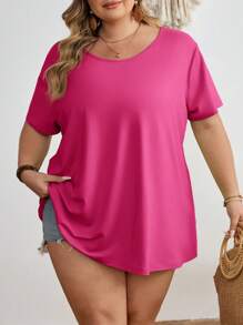 SHEIN CURVE+ Große Größen Lässig Einfarbig Locker Sitzende Kurzarm T-Shirt