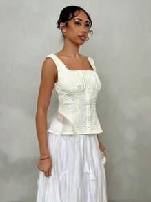 Glamine Blusa in chiffon con inserti in pizzo senza maniche per donna
