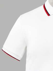 青少年男孩条纹罗纹领拼色 Polo 衫 - 白色 - 查看 3