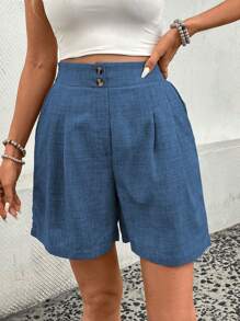 SHEIN Clasi Quần short thường ngày xếp ly màu trơn có túi cho nữ - Màu xanh bụi bặm - Xem 6