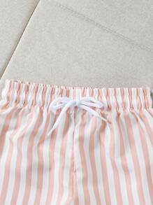 SHEIN Baby Boy Striped Simple Fashion Swim Trunks, Suitable For Summer