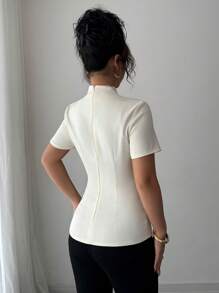 Calvaya Blusa elegante e alla moda a collo alto con vita stretta e vestibilità aderente