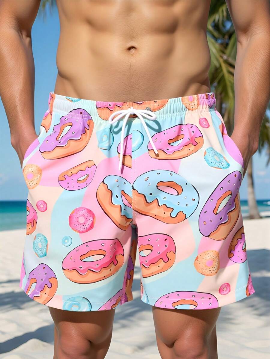 Manfinity Swimmode Manfinity Swimmode Men's Donut Printed Beach Shorts Men Swim Trunks, Hawaiian