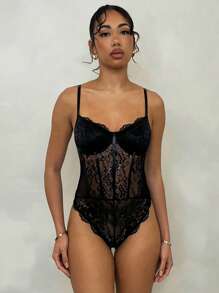 Glamine Canotta estiva sexy in pizzo trasparente con bretelle a spaghetti