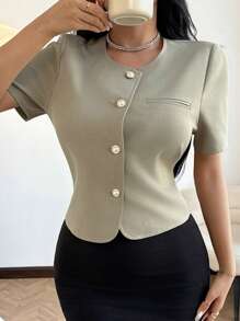 DAZY New Elegant Fitted Women Summer Jacket Women Coats - Green - View 8