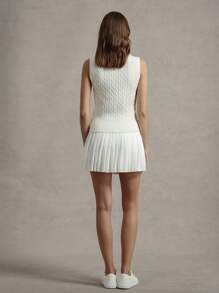 Briarwyn 女士休闲无袖单排扣扭纹针织上衣夏季女士商务休闲装 - 杏色 - 查看 6