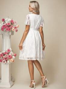 SHEIN Maternity Lace Splicing Ruffle Sleeve Elegant Dress Wedding Dress  Maternity Dress Baby Shower Maternity Wedding Guest Dress Elegant - White - View 2