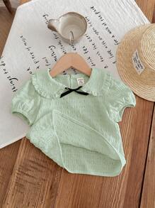 SHEIN Cute Baby Girl Textured Peter Pan Collar Casual Summer Top