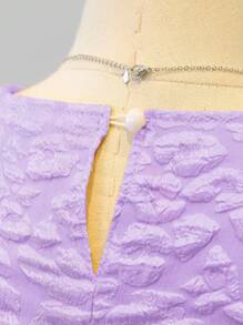 Tween Girl V-Neck Sleeveless Waist Cinched A-Line Mesh Patchwork Jacquard Elegant Dress, Suitable For Weddings, Holidays, Birthdays, Special Occasions - Mauve Purple - View 4