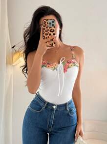 Rafferiza Top sin mangas de encaje blanco romántico para mujer, primavera/verano - Blanco - Ver 1