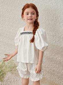 Blossori Girls Loose Fitting French Style Elegant Pullover Top/Shorts Set, Spring/Summer - Black and White - View 4