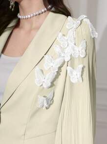 Modelyn 2 Pieces Set Women Spring/Summer Chiffon Pleated Bowknot Blazer Jacket & Long Pants - Apricot - View 3