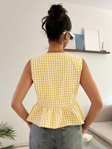 Comfortcana 格子系带无袖衬衫，大码，春夏 - 黃色 - 查看 4