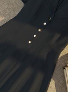 Franclia Women's Solid Color Turndown Collar Bell Hem Mini Dress - Black - View 6