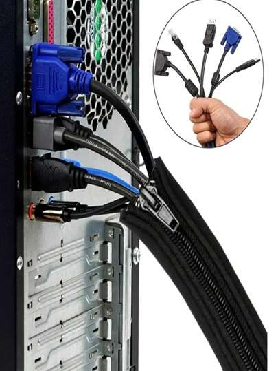 1 pieza Cubierta protectora con cremallera para cables, Conjunto organizador de cables, Organización de cables de escritorio, Funda de clasificación y almacenamiento de cables de computadora, Organizador de cables y protector de cables para escritorio, computadora, gestión de cables de TV para ocultar y cubrir cables y cables de extensión, Vuelta al colegio