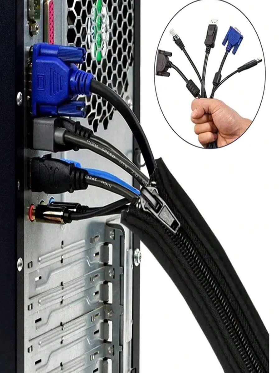 1 pieza Cubierta protectora con cremallera para cables, Conjunto organizador de cables, Organización de cables de escritorio, Funda de clasificación y almacenamiento de cables de computadora, Organizador de cables y protector de cables para escritorio, computadora, gestión de cables de TV para ocultar y cubrir cables y cables de extensión, Vuelta al colegio