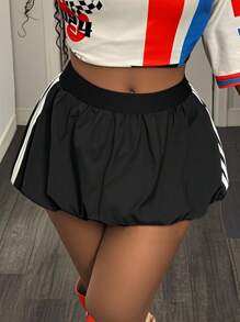 BamGleam Váy mini có sọc xếp nếp bên hông cho nữ - màu đen - Xem 5