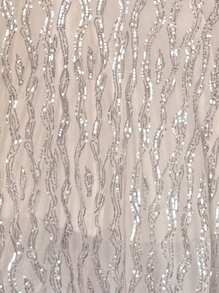 Rafferiza Váy chắp vá sequin xòe đơn giản cổ vuông thanh lịch cho nữ mùa hè, màu mơ - Màu be - Xem 7