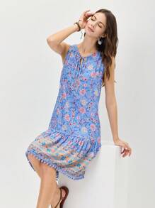 Miaspire 印花繫帶領荷葉邊連衣裙 - 彩色 - 查看 7