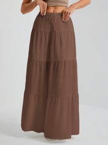 SHEIN Tall White Woven Women's Large Hem White Lining Skirt, Suitable For Vacation And Going Out