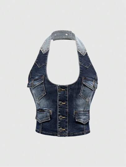 Hippie قميص جينز ممزق عصري خاص بالنساء