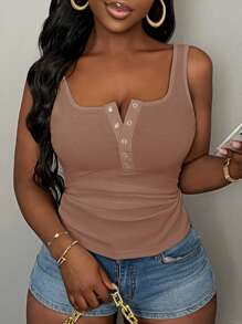 Slaydiva Casual All-Match White Cami Top With Deep U-Neck And Racerback-C - Mocha Brown - View 6