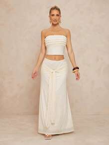 Lumalex 2 Stücke/Set Damen 3D gerafftes Bandeau Crop Top mit extra langer Taillenband