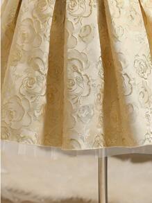 Tween Girls Elegant Luxurious Gold Round Neck Short Sleeve Bowknot Midi Length Mesh Dress, Suitable For Evenings, Parties, Birthday, Performance, Weddings, Flower Tween Girl, Valentine's Day And Other Occasions
