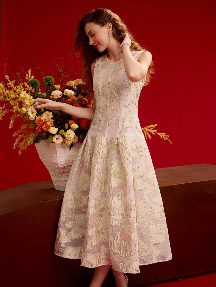 WOMEN JACQUARD SLEEVELESS DRESS