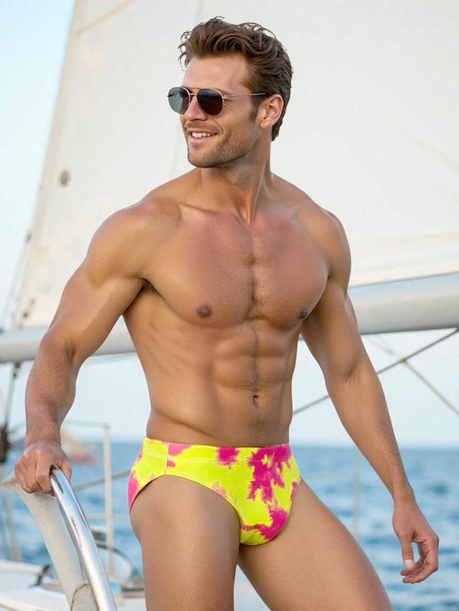 Manfinity Swimmode Men's Tie-Dye Printed Triangle Swimwear - Orange - View 1