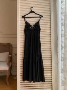 DAZY Áo ngủ dài hai dây gợi cảm phối ren lưới xuyên thấu lãng mạn dành cho nữ, đồ lót quyến rũ cho phụ nữ. - màu đen - Xem 10