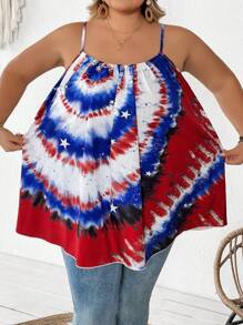 SHEIN CURVE+ 大号女士扎染印花休闲吊带背心，夏季，独立日，国旗印花，扎染印花背心，美国独立日/美国独立日 - 彩色 - 查看 4