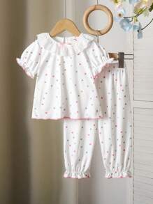 Infant & Toddler Girl's Colorful Dotted Lace Trim Ruffles Bunny Design Knit Top And Shorts 2Pcs Pajamas Set, Spring/Summer - Multicolor - View 3