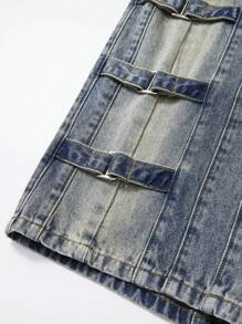 ROMWE MEN Street Life Men's Grunge Solid Color Pocket Casual Straight Loose Fit Jeans - Blue - View 4