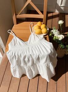 Comfortcana 女士度假休闲白色镂空刺绣拼布细肩带迷你连衣裙 - 白色 - 查看 4