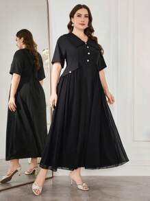 Modelyn Plus Size V-Neck Chiffon Patchwork Dress