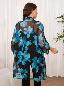 SHEIN Clasi Blusa holgada con estampado floral, manga con volantes y talla grande para vacaciones de mujer