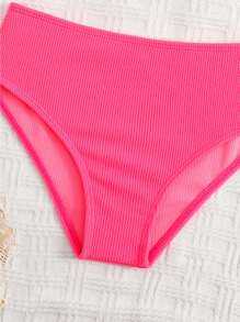 SHEIN 青春期前女孩比基尼套装，时尚休闲扭纹面料泳装，优雅保守，适合海滩、游泳、度假、夏季 - 粉色 - 查看 4