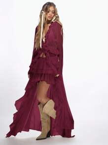 MISSGUIDED Western Ruffled Waterfall High Low Skirt Boho Maxi Festival Long Dress Beachwear Wedding Summer Fall Flowy Skirt High Waist Party Christmas