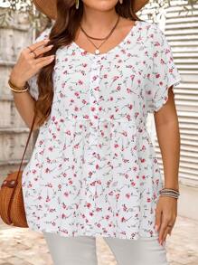 EMERY ROSE Áo cánh Raglan cỡ lớn họa tiết hoa ngày lễ cổ chữ V đơn hàng khuy lớn phù hợp cho mùa hè Boho dành cho phụ nữ Quà tặng quần áo cho mẹ Phong cách kỳ nghỉ xuân thường ngày SS Bohemia dáng rộng - Nhiều màu - Xem 3