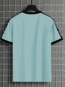 Manfinity Homme Men's Letter Print Round Neck Short Sleeve Casual Versatile T-Shirt - Baby Blue - View 2